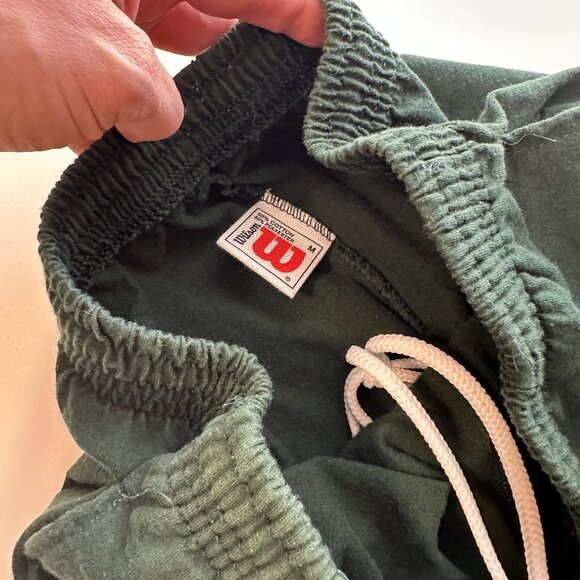 Vtg Mens Green Sweatpants Medium Cotton Wilson Joggers Drawstring Emblem Pockets - Picture 9 of 10
